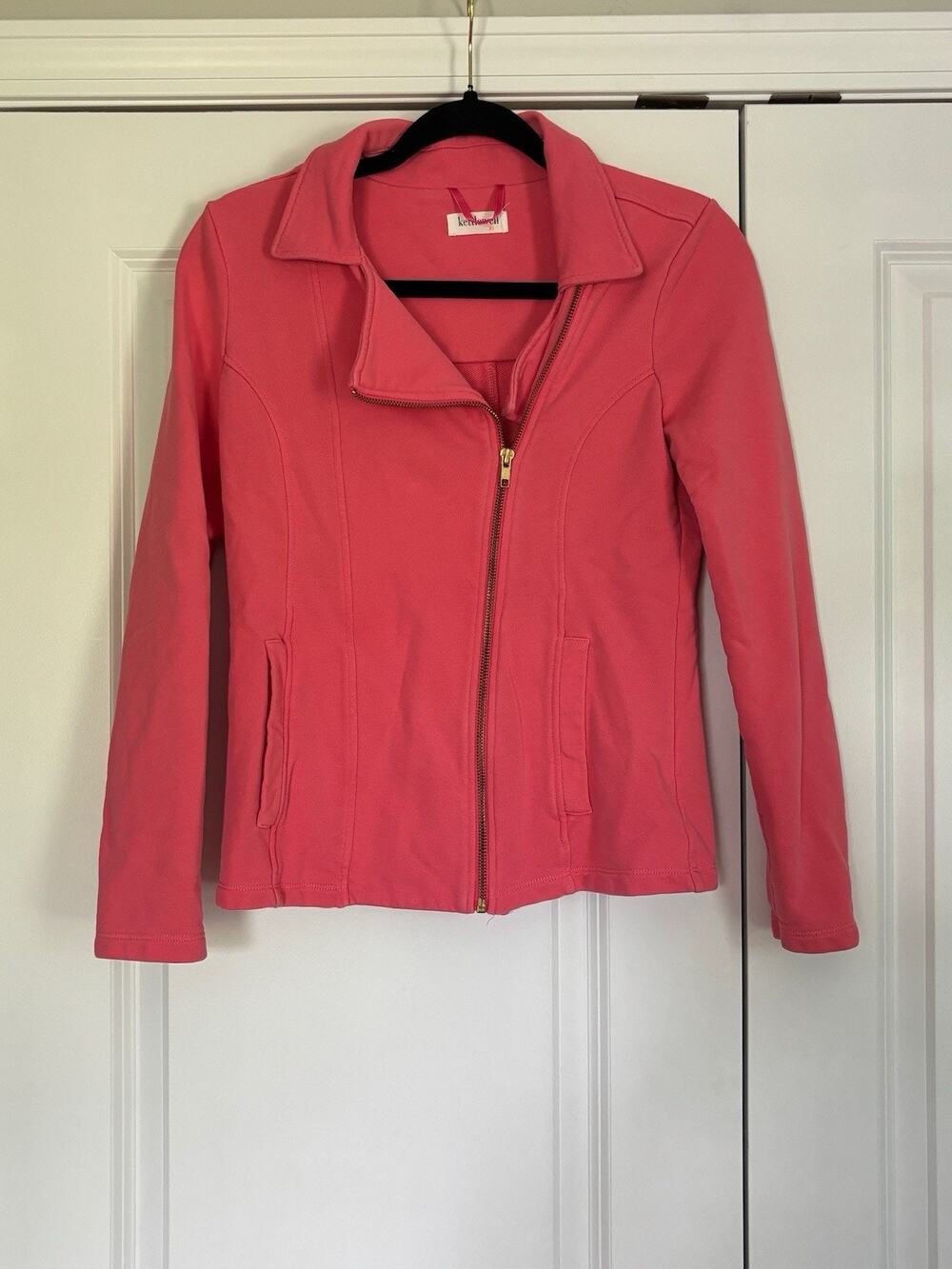 Kettlewell Womens Strawberry Pink Cotton Jersey Moto Full Zip Jacket Size XS